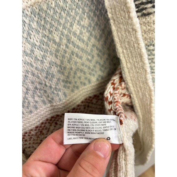 Boho Coastal Universal Thread Womens L Cream Striped Longline Cardigan Sweater - Picture 8 of 9